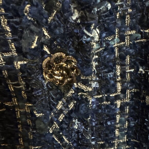 Old Navy Studio Spotlight Womens Tweed Jacket Navy & Metallic Gold Plaid Button- - Picture 4 of 6